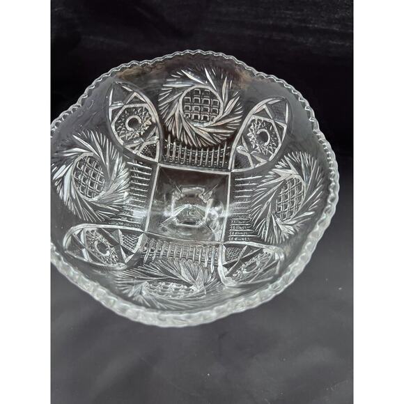 MCKEE Pressed Glass Sunburst Cut Round Pedestal Compote Pinwheel Star Cane - Picture 4 of 8